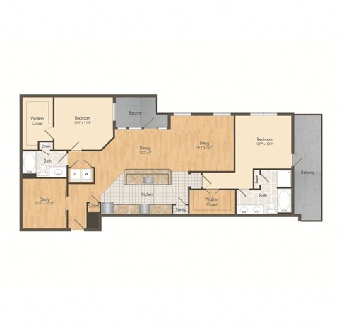 Floor plan for 2 beds, 2 baths, 1529 sqft